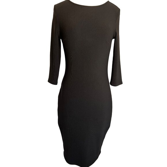 Express Black Bodycon Dress With Back Zipper & 3/4 Sleeves Size M Sexy - Picture 1 of 16